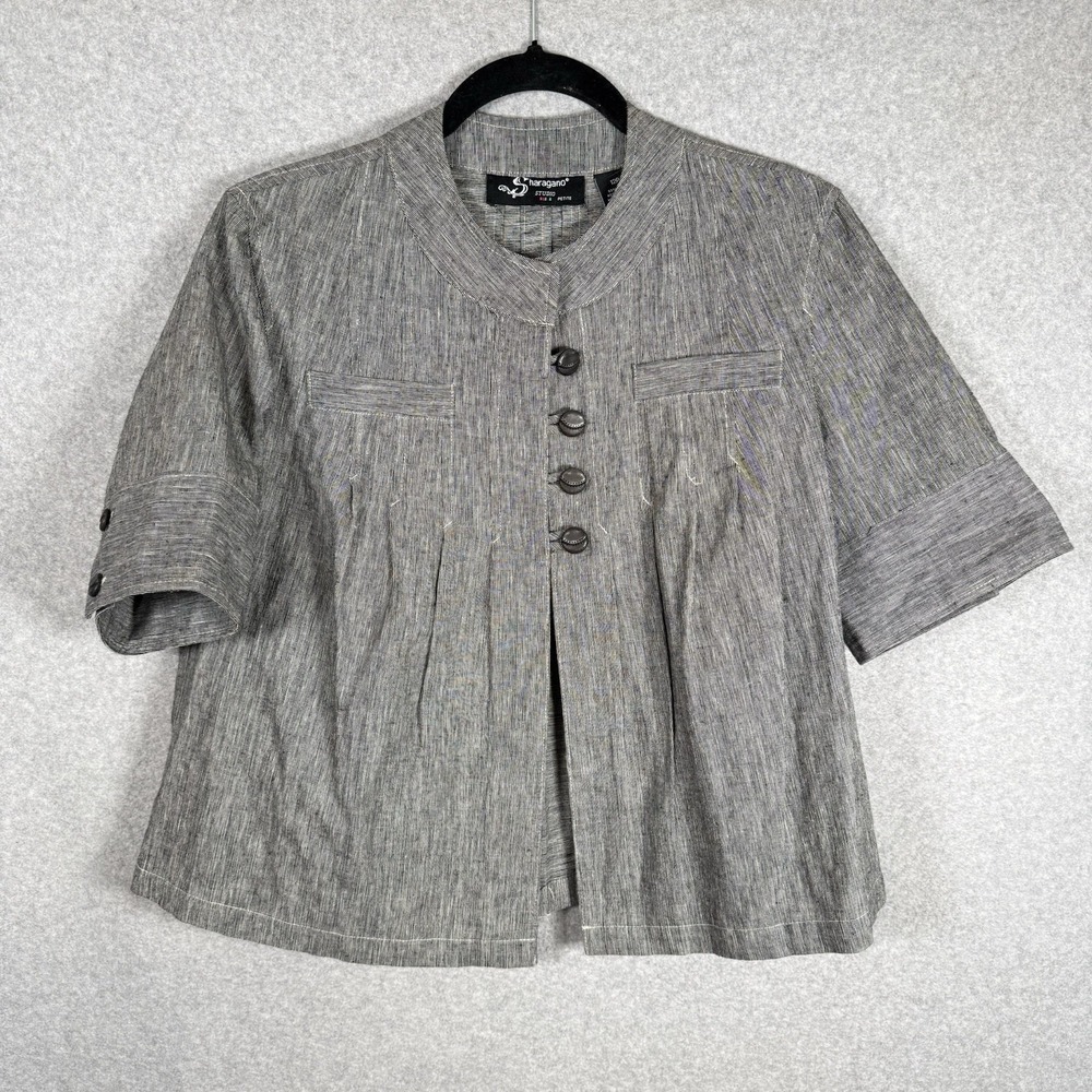 Sharagano Women's Brown Linen Short Sleeve Over Top Jacket Size 12 petite